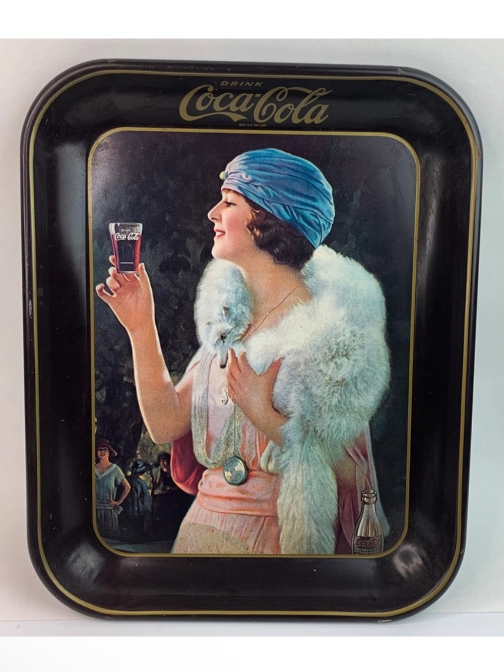 Vintage 1973 Coca Cola Drink Metal Serving Tray Flapper Girl Artwork